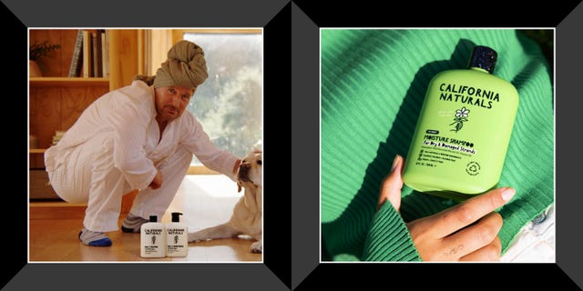owen wilson with towel on head, california naturals shampoo and conditioner
