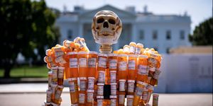 pill man, a skeleton made from frank huntley's oxycontin and methadone prescription bottles, is seen on pennsylvania avenue in front of the white house august 30, 2019, in washington, dc photo by brendan smialowski  afp photo by brendan smialowskiafp via getty images