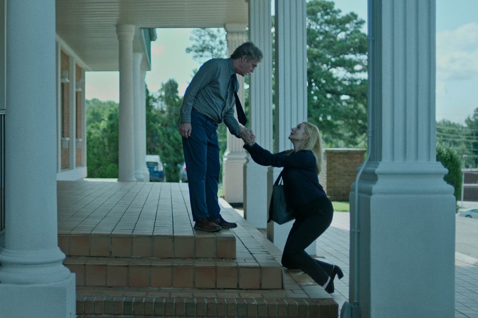 laura linney as wendy byrde and richard thomas and nathan davis in ozark