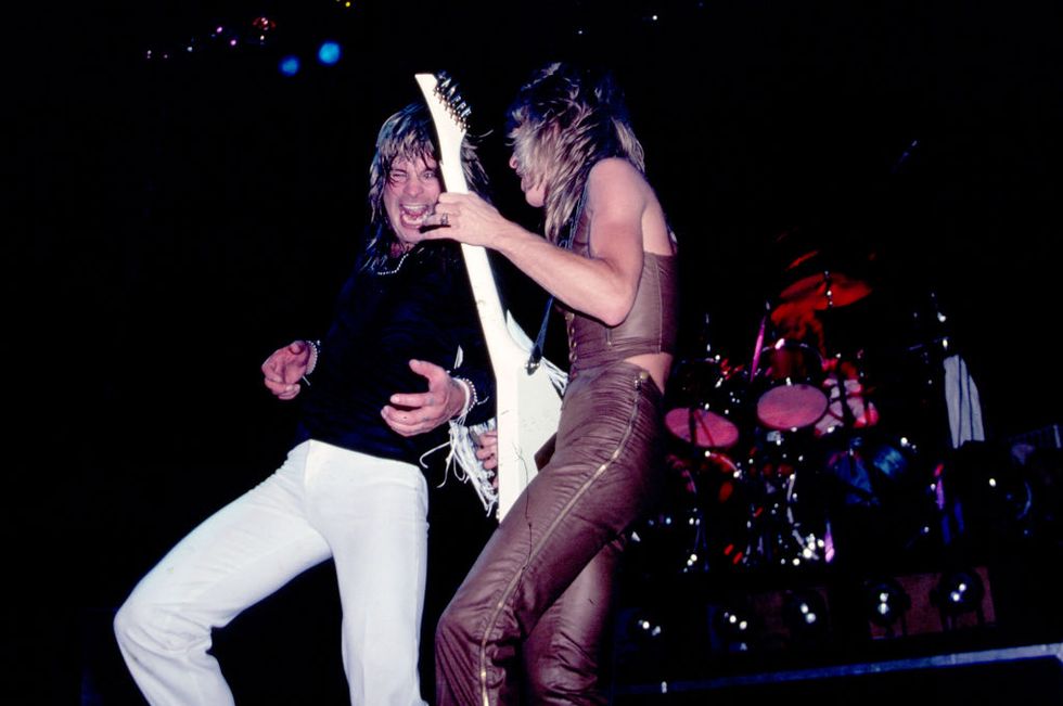 Ozzy Osbourne and Randy Rhoads perform during the Blizzard of Ozz Tour