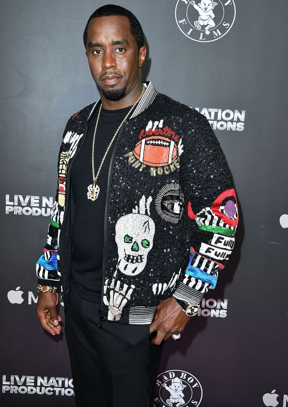 p diddy on the red carpet in a sequin bomber jacket