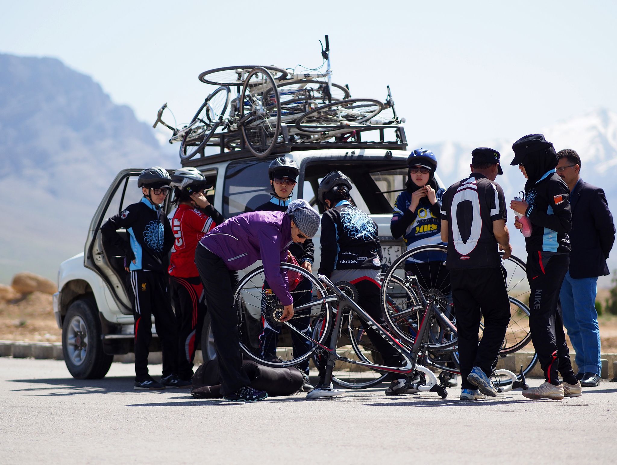 Galpin and the Afghan National Team on a training ride outside Kabul in 2014.