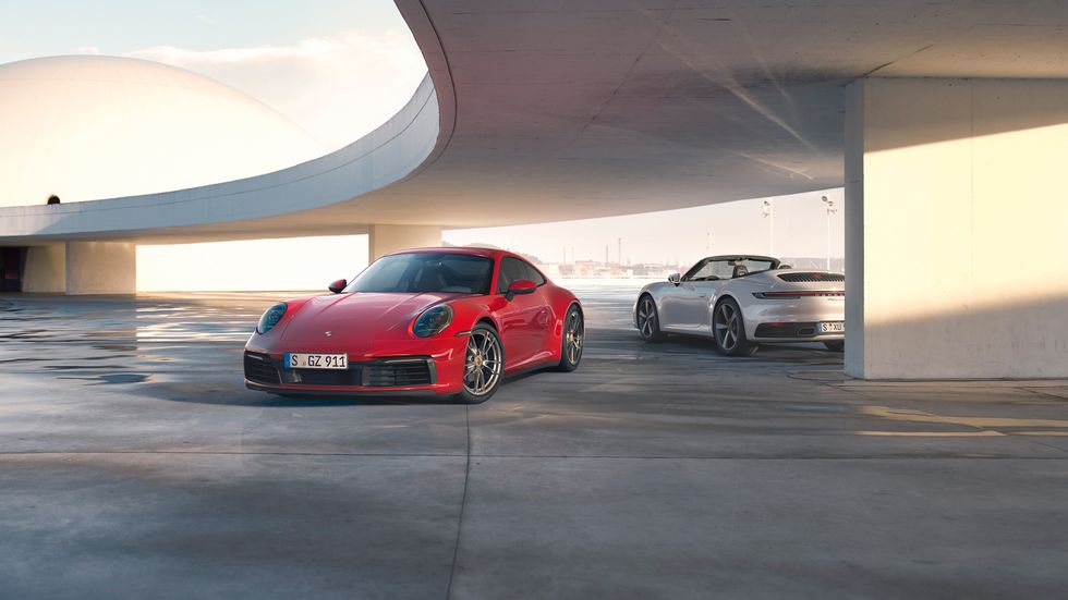 2020 porsche 911 4s in red and white parked