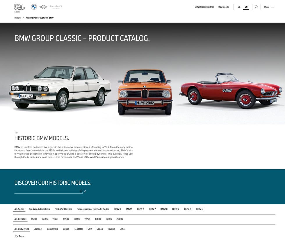 classic bmw cars displayed as part of a product catalog