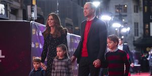 the duke and duchess of cambridge and their children, prince louis, princess charlotte and prince george attend a special pantomime performance at london's palladium theatre, hosted by the national lottery, to thank key workers and their families for their efforts throughout the pandemic