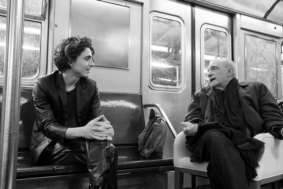 Timothée Chalamet and Martin Scorsese on the set of the new Chanel Blue  commercial