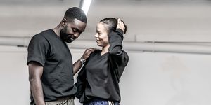 paapa essiedu tristan and taylor russell connie in rehearsal for the effect at national theatre
