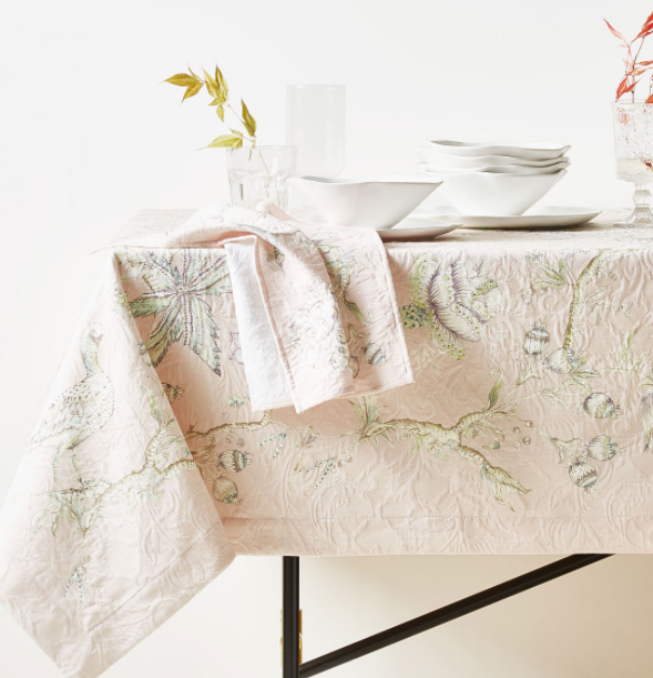 Tablecloth, Table, Textile, Furniture, Linens, Home accessories, Branch, Rectangle, Tree, Room, 
