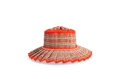 red woven sun hat