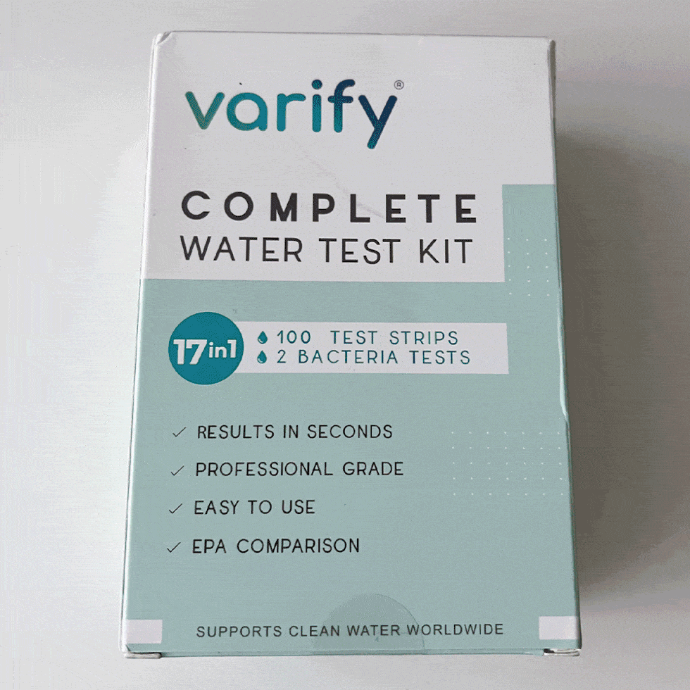 the water testing kit packaging and contents