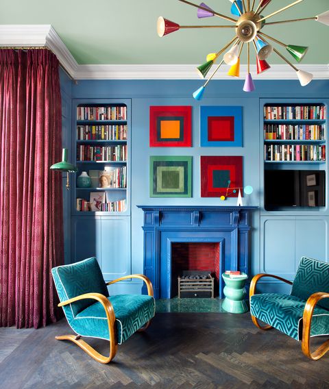 colorful blue living room