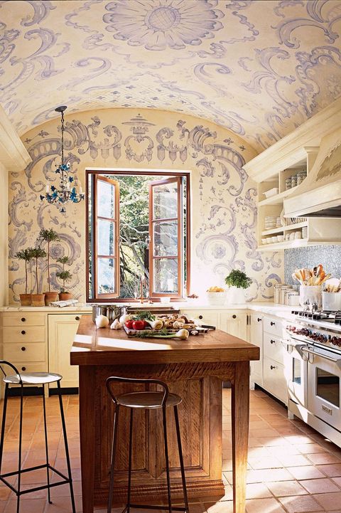 kitchen with hand-painted ceiling