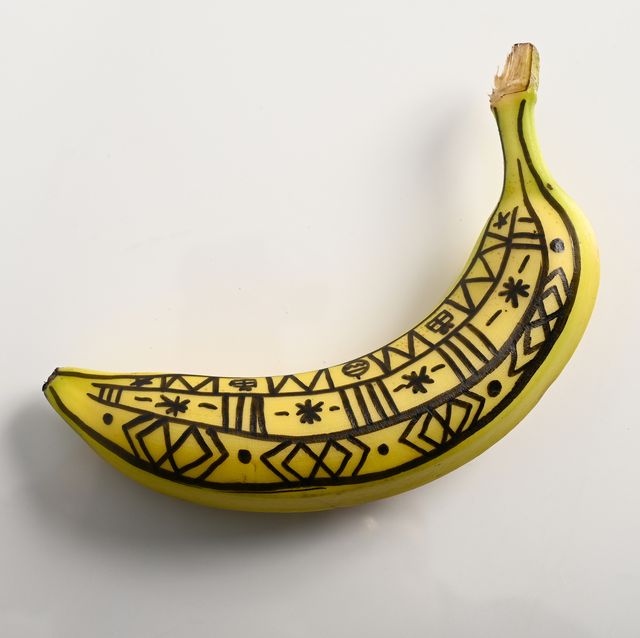 painted banana with christmas motives conceptual nature