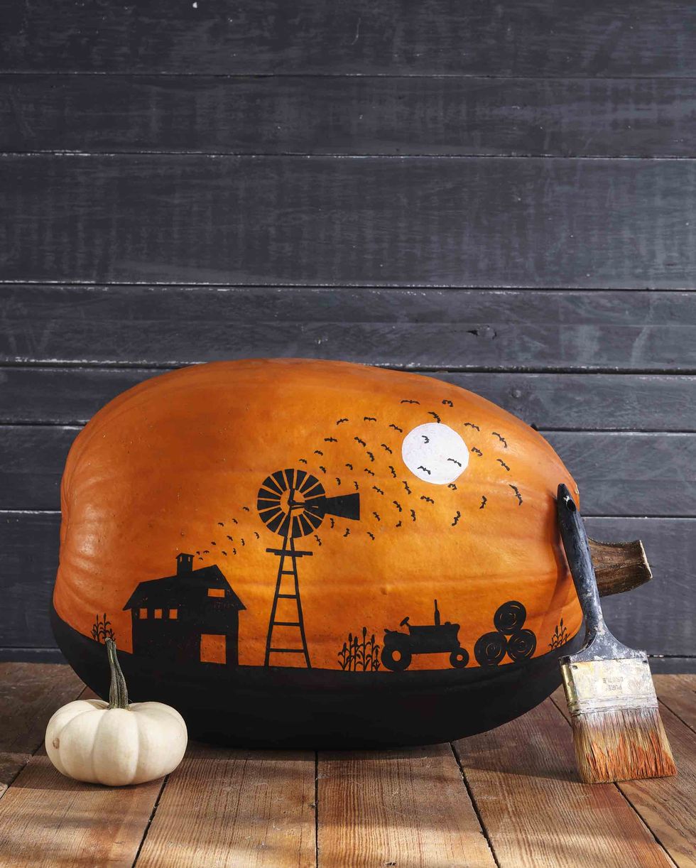 painted farm scene pumpkin