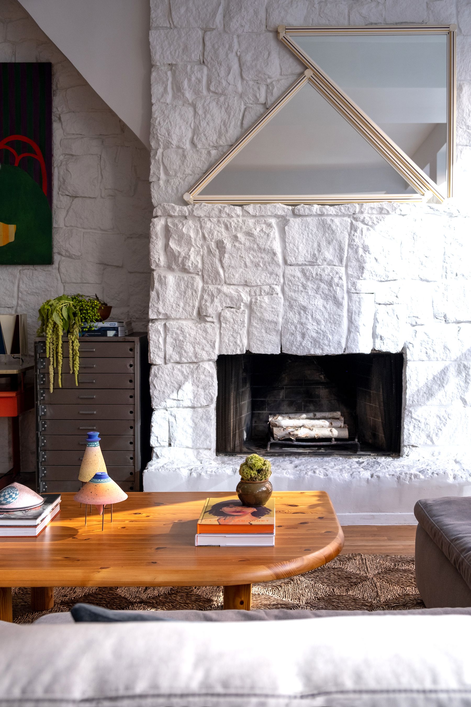 cobblestone fireplace