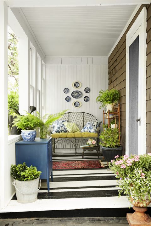 painted floors black and white striped porch