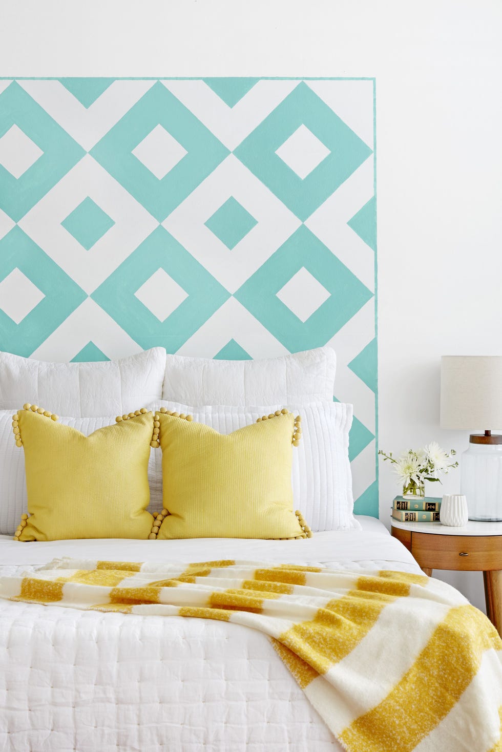 painted headboard guest bedroom