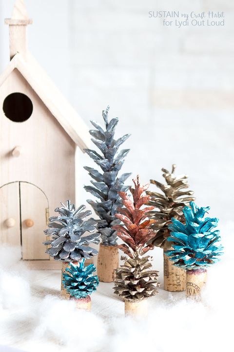 painted pine cone cork trees pine cone crafts