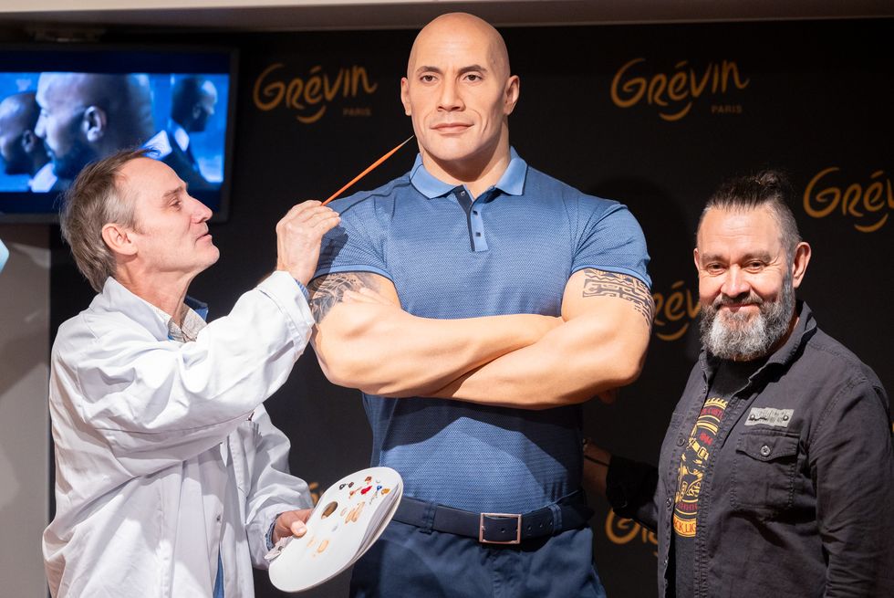 dwayne johnson wax figure unveiling at musee grevin in paris