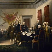 Painting of leaders presenting the Declaration of Independence. painting of leaders presenting the declaration of independence