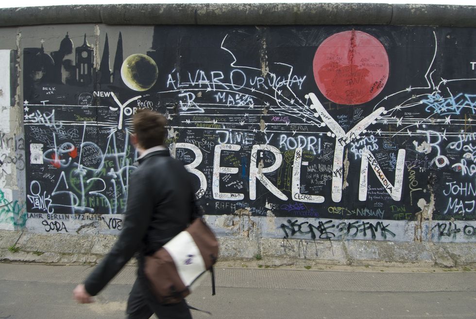 Berlin Wall: painting remain titled 'Berlin' by Gerhard Lahr, East Side Gallery.