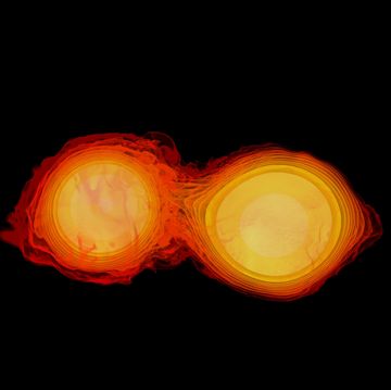 a pair of neutron stars colliding, merging, and forming a black hole