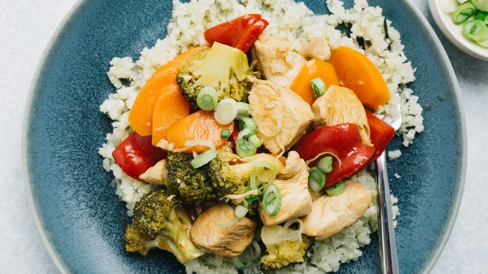 paleo sweet and sour chicken over cauliflower rice