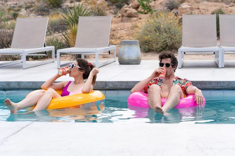 palm springs    when carefree nyles andy samberg and reluctant maid of honor sarah cristin milioti have a chance encounter at a palm springs wedding, things get complicated when they find themselves unable to escape the venue, themselves, or each other sarah cristin milioti and nyles andy samberg, shown photo by jessica perezhulu
