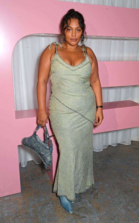 paloma elsesser wears a dress to illustrate a guide to plus size shapewear in 2023