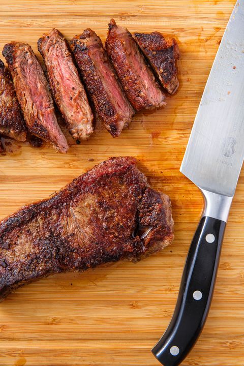 cut steak on board