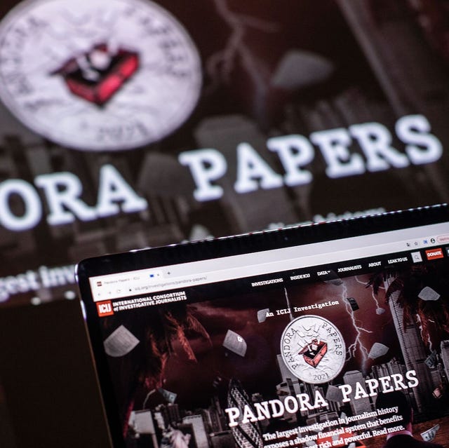 this photograph illustration shows the logo of pandora papers, in lavau sur loire, western france, on october 4, 2021   russia on october 4 dismissed revelations leaked in the pandora papers as "unsubstantiated claims" after an investigation by a media consortium shone a light on wealth amassed by kremlin linked individuals the "pandora papers" investigation involving some 600 journalists from media including the washington post, the bbc and the guardian is based on a leak of some 119 million documents from 14 financial services companies around the world photo by loic venance  afp photo by loic venanceafp via getty images