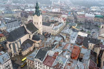 panorama of lviv from the town hall tower