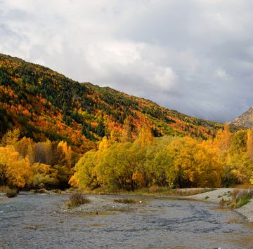 Panoramic view autumn season of Arrow river and mountain, Arrowtown, south island, New Zealand panoramic view autumn season of arrow river and mountain, arrowtown, south island, new zealand