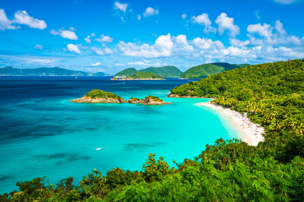 A panoramic view of the beach at Trunk Bay in St John A panoramic view of the beach at Trunk Bay in St John