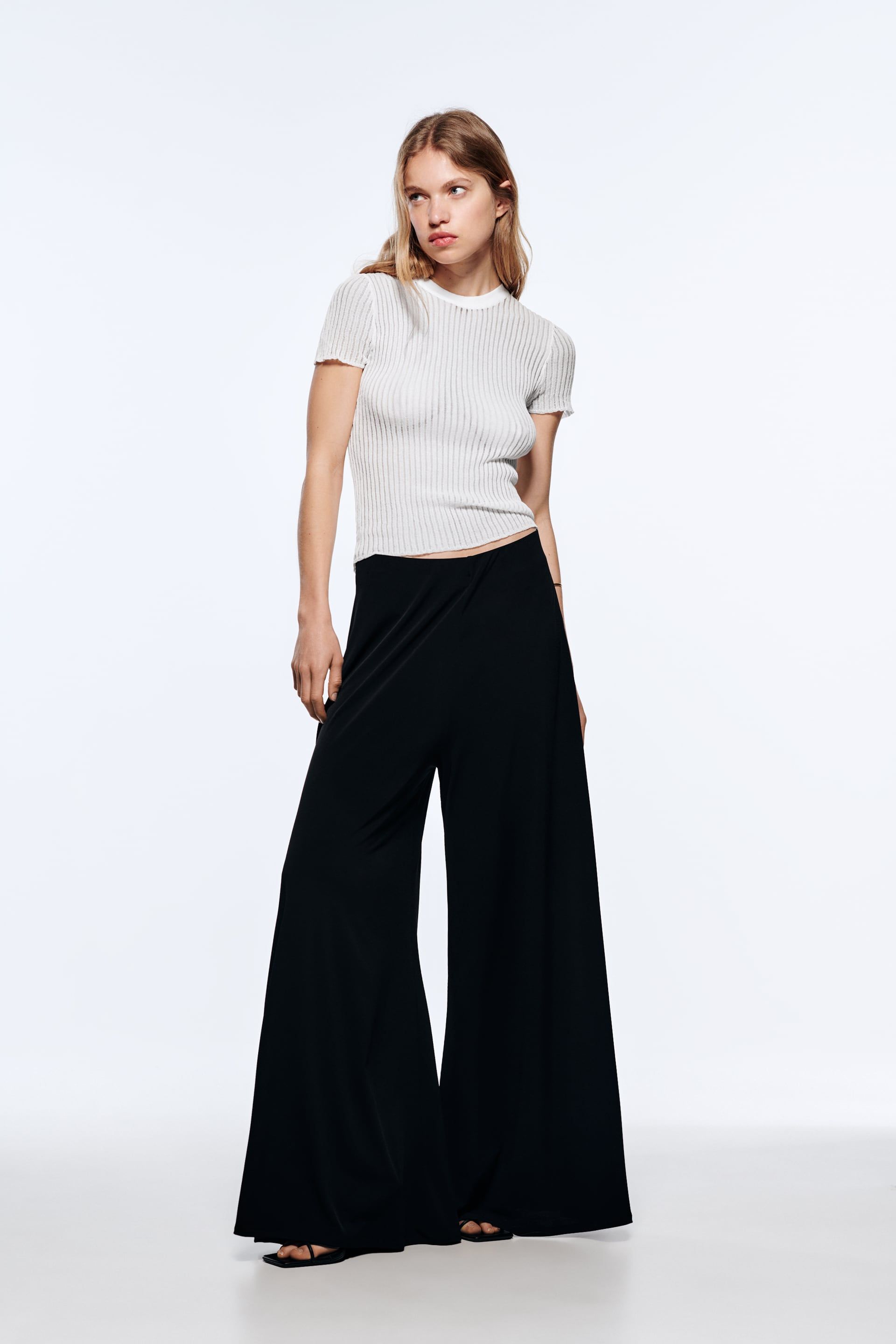 Zara pantalon negro ancho mujer hot sale