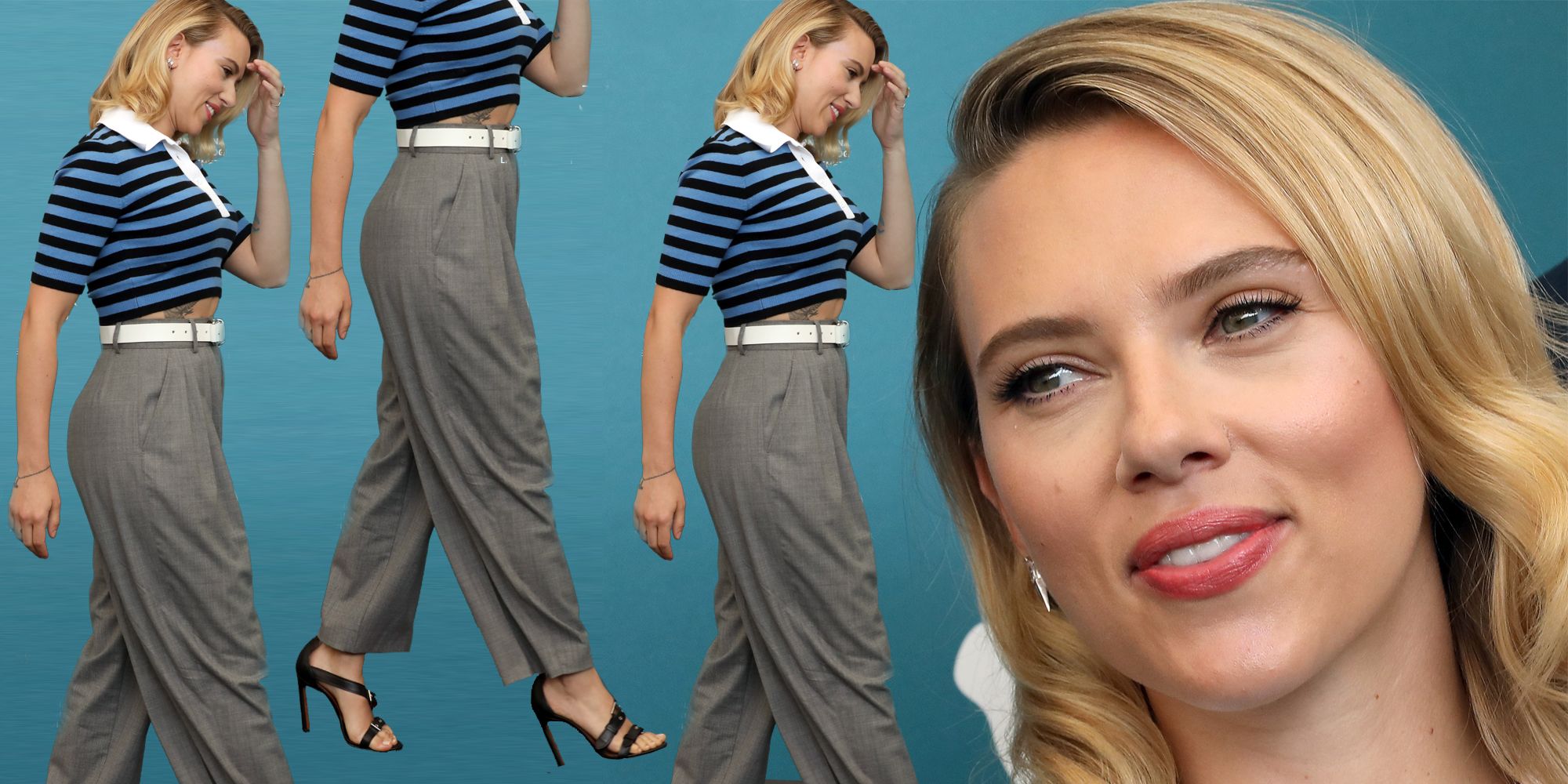 Solo un metro e sessanta per Scarlett Johansson che approda a Venezia 2019 con un look giorno con pantaloni larghi a palazzo e guadagna subito 10 cmi in più.