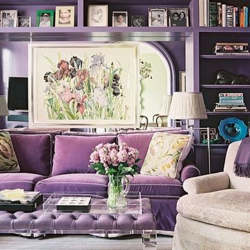 Living room, Room, Furniture, Purple, Couch, Interior design, Lilac, Violet, Home, Building, 