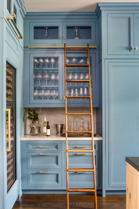 blue pantry with library ladder
