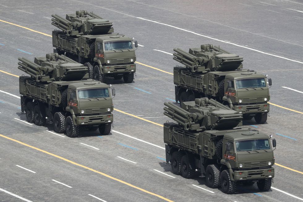 dress rehearsal of victory day military parade in moscow, russia