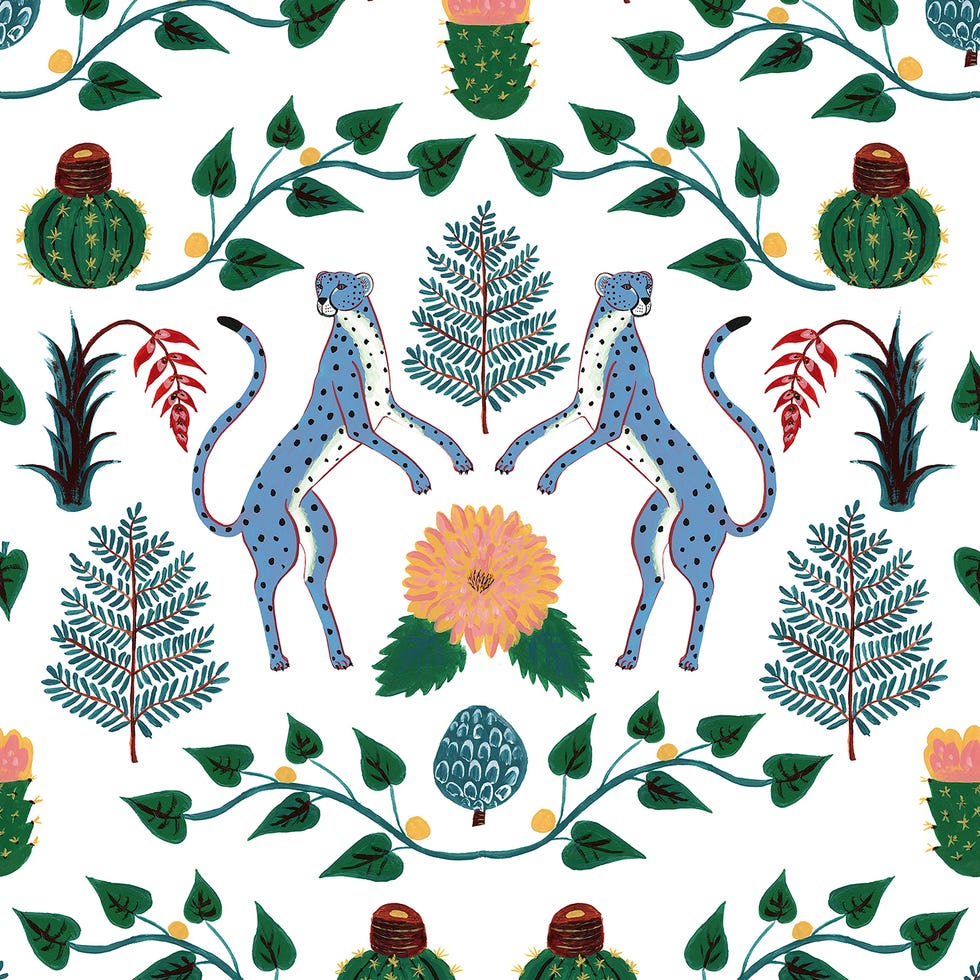 papel pintado con dibujos de animales y plantas