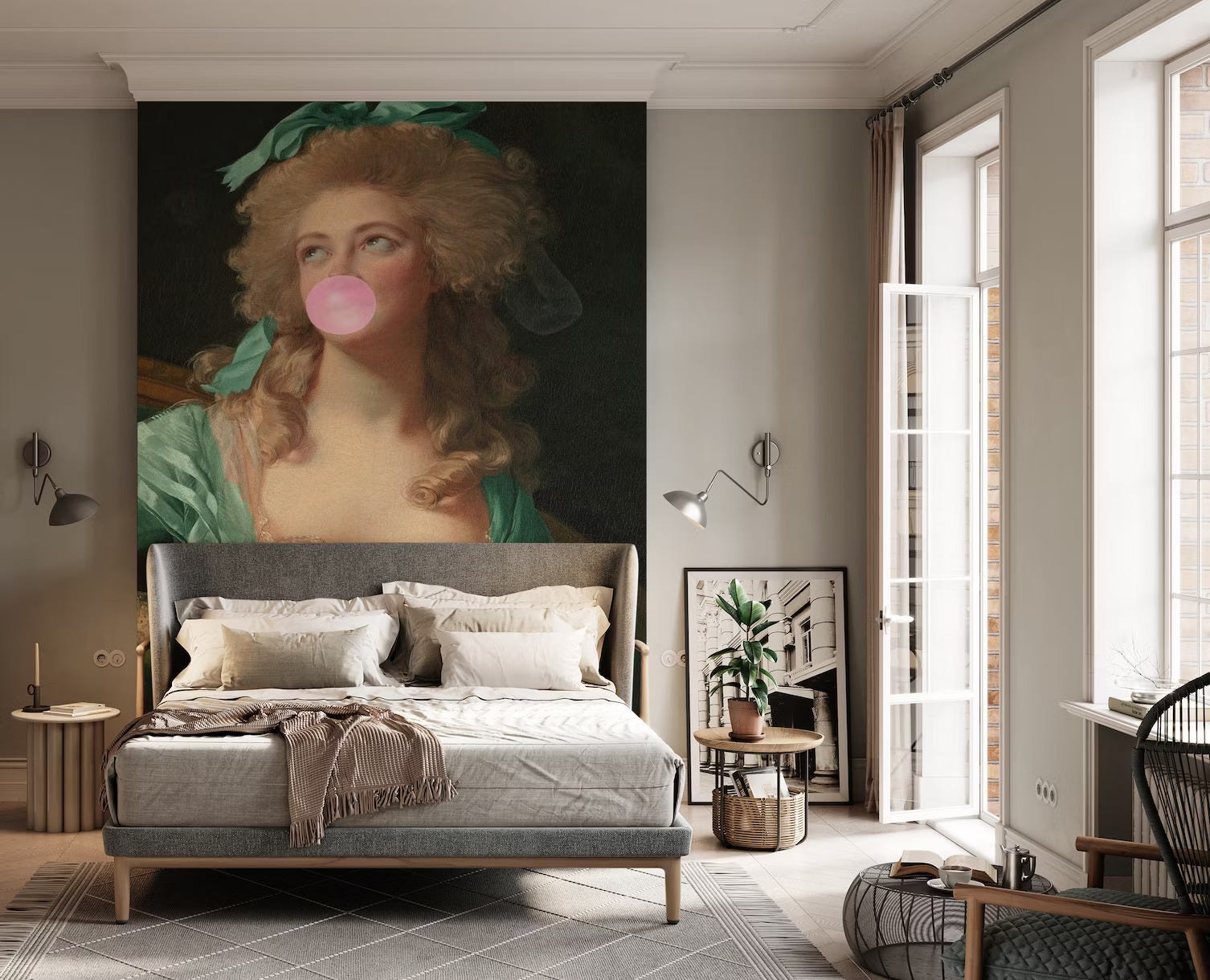 papel pintado inspirado en un cuadro al óleo