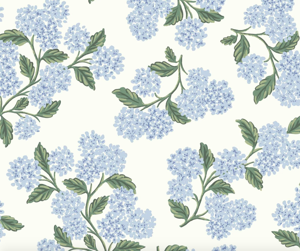papel pintado floral con hortensias