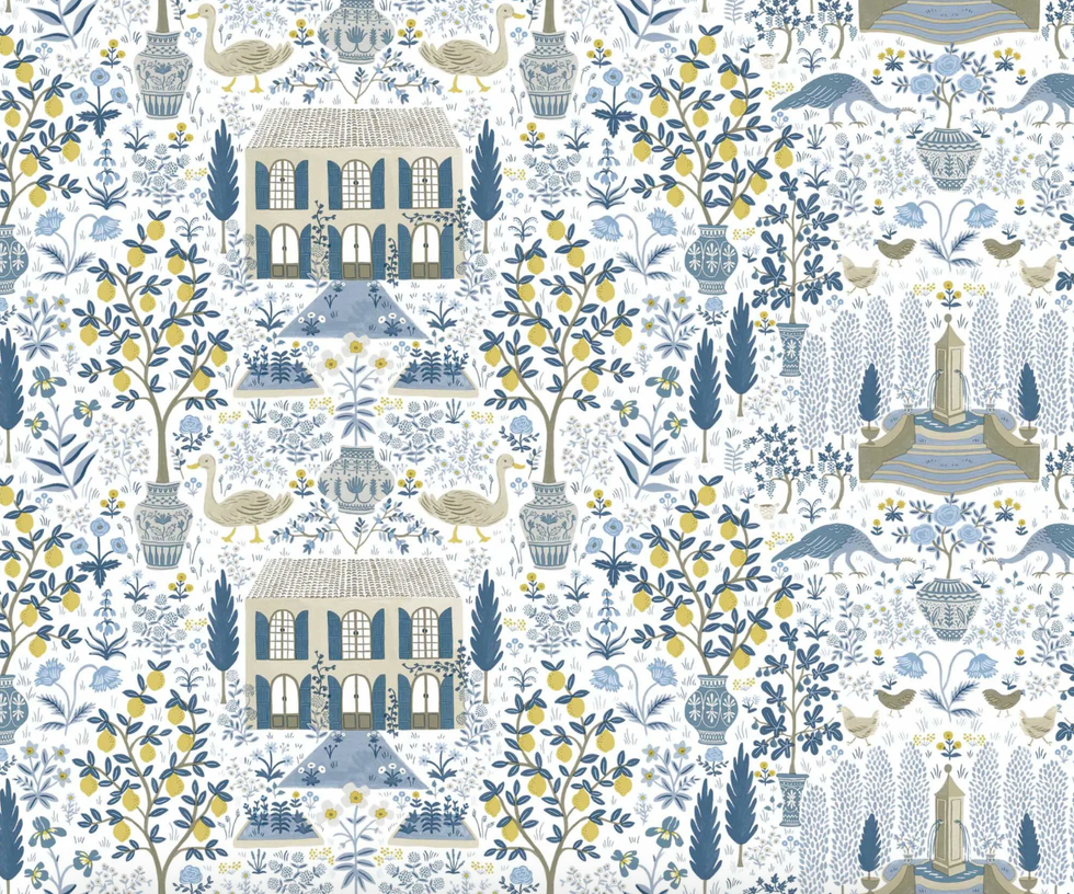papel pintado floral inspirado en una casa de campo antigua