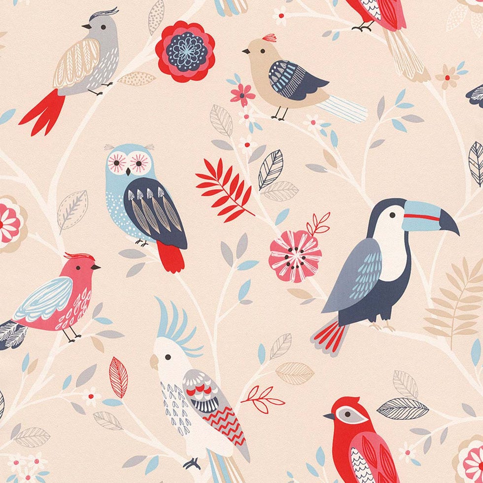 Papel pintado tropical con aves