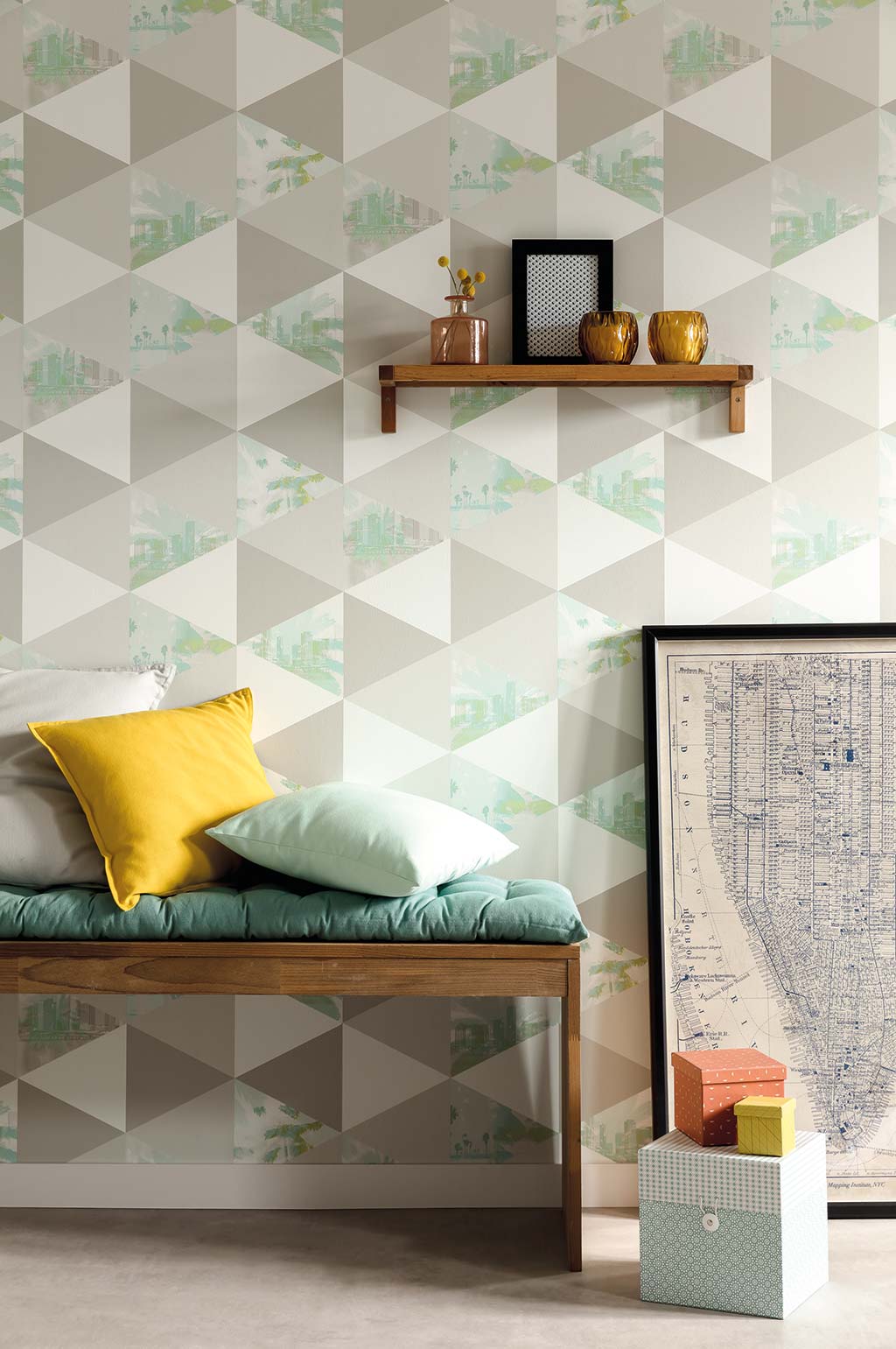 Papel pintado geométrico Palmier, de Caselio