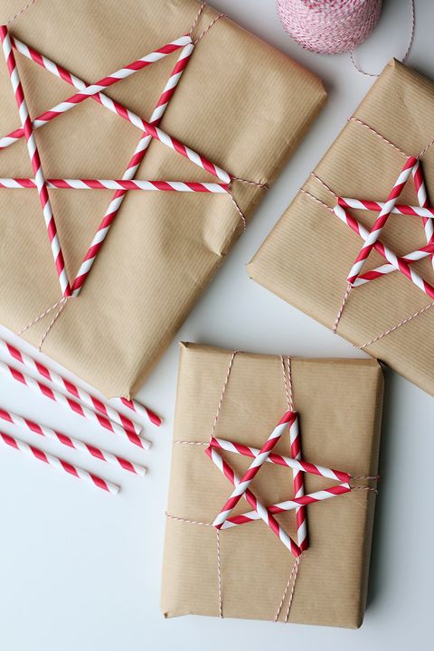 paper straw stars gift wrap idea