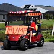 residents participate in a golf cart parade in support of the re election of us president donald trump on october 3, 2020 in the villages, florida, a retirement community north of orlando trump was admitted to walter reed national military medical center yesterday after contracting covid 19 photo by paul hennessynurphoto via getty images