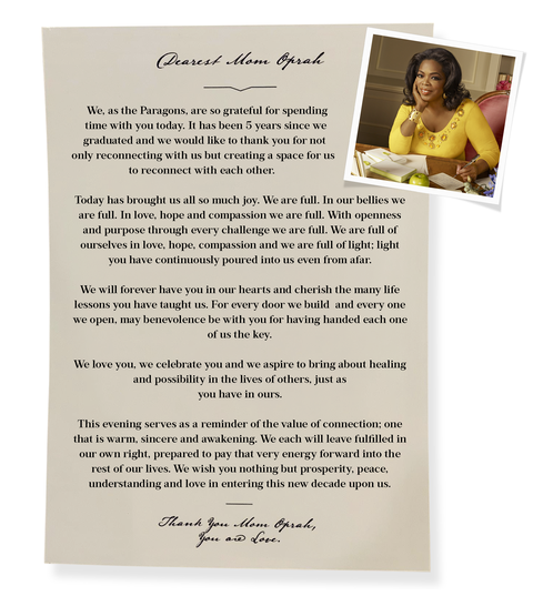 letter from paragons to oprah