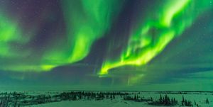 Parallel curtains of aurora as a display starts up at the Churchill Northern Studies Centre