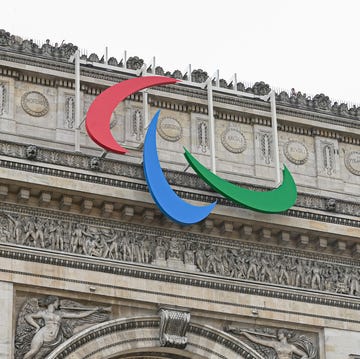 Paris Paralympics 2024 international paralympic committee logo on the arc de triomphe